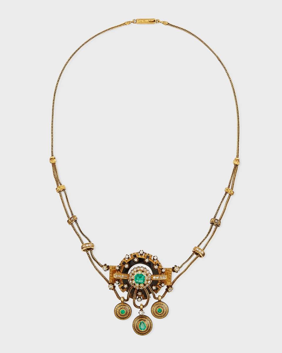 Estate Victorian Emerald & Diamond Festoon Necklace